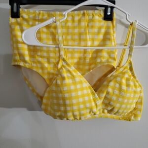 Kona Sol Yellow Gingham Bralette and High-Waist Brief Set